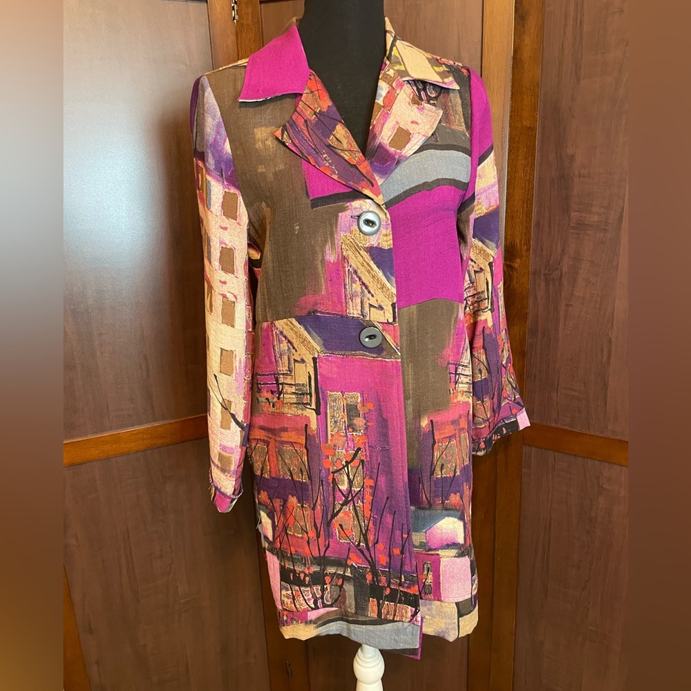 Anea. A Size L Light Coat Button-Front‎ Art to Wear Magenta